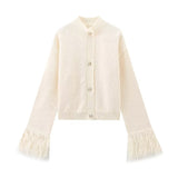Ins Autumn And Winter New Women's Elegant Temperament Red Feather Design Knitted Cardigan Jacket