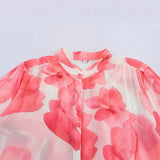 2025 Summer French Commuting Wind Tie Dye Floral Print Collar Long-Sleeved Loose Shirt