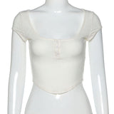 Fashion 2025 Summer New Short-Sleeved U-Neck Single Buckle Body Open Umbilled Solid Color T-Shirt Girl