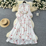 French Elegant Dress Women 2025 New Fashion Set To Collect Waist Thin Temperament Print Chiffon Over-Capped Skirt