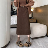 2025 New Autumn And Winter Port Style Retro Skirt Thicker Wicked Skirt Long Bag Hip Skirt Open Skirt