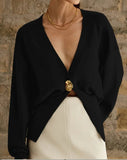 Solid Color V-Neck Long Sleeve Open Shirt 2025 Spring And Autumn Temperament V Collar A Buckle Long Sleeve Waist Top