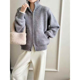 Korean Solid Color Thin Knitted Collar Jacket 2025 New Simple Leisure Pocket Short Zipper Open Shirt