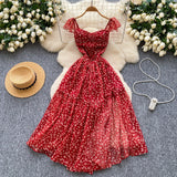 French Sweet Design With A Knotted Bow Tie With Bare Back To The Waist Of A Floral Dress