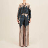 Spring 2025 New Set Women's Printed Round-Neck Loose Bat Sleeves Wide Leg Trousers Fashion Set