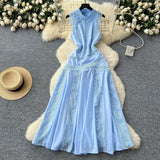French High-End Squeal Lace Splicing Sleeveless Waist Dress Women's Summer Thin Temperament Elegant Long Dress
