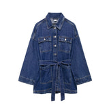 Women's Clothing 2025 Spring New Women's Waist Strap To The Waist Collar Denim Coat
