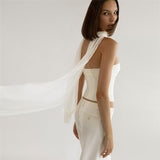 2025 Autumn Fashion Trend Women's New One-Word Shoulder-To-Shoulder Umbilly Solid Color With A Small Vest