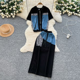 This Year's Popular Suit Women's Summer Fashion Leopard-Print Spliced Hat Jacket High-Waisted Open-Back Hip Skirt Suit