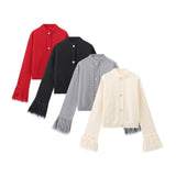 Ins Autumn And Winter New Women's Elegant Temperament Red Feather Design Knitted Cardigan Jacket