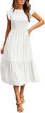 2025 Summer Hot Women's Clothing New To Take Flying Sleeves Pure Color Folding Short-Sleeved Dress Women