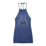 2025 Summer New Women's Sleeveless Body Sexny-Backed Neck Denim Dress