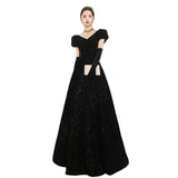 Student Art Candidates Evening Dresses 2025 New Winter Black Silky Long Annual Meeting Evening Dress Hosting Dress