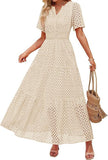 2025 Women's V-Neck A-Shaped Hollow Lace Cake Dress