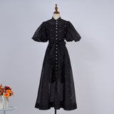 Summer Court Style High Design Feeling Heavy Industry Nail Drill Short Sleeve Single Buckle Dress + Sling
