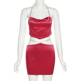 Spring 2025 Women's New Hanging Neck-Deck Small Waist Sexy Hip Skirt Suit