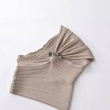 2025 Summer New Female Decoration Body Sexy Side Ribs Knitted Asymmetric Top