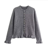 Women's 2025 Spring New 5-Color Fashion Wood Ear Long-Sleeved Knitwear Jacket