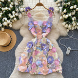 Small French Design Three-Dimensional Flower Net Embroidery To Recupers With A Sling A-Word Dress Skirt