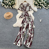 Lightly Mature Two Sets Of Women's Summer Dress Design Cross-Round Neckline Short-Sleeved Print Top High-Waisted Casual Broad-Legged Trousers