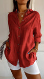 2025 New Single-Dran Buckle Folding Collar Shirt Burst Lady Solid Color Can Sleeve Top