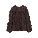 Is Women's V-Neck Folding Trim Shirt Long-Sleeved Top Loose Woman