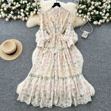 Court Style Niche High-Grade Lace To Receive Waist Dress Women's Thin Print Embroidered Fairy Dress