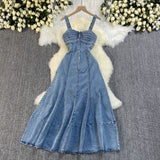 Summer New Denim Dress Suspension Back High-Waisted Zipper Repair Large-Swearing Denim Dress