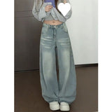 Light Blue High Street Design Loose Broad Leg Pants Women Lazy Wind Hip Hops Fatmm Straight Jeans
