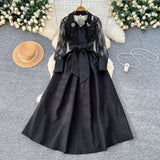 Vintage Light Luxury High-End Sense Polo Collar Dress Female Summer Mesh Embroidery Texture Design Chic Temperament Dress