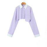 Short Striped Shirt 2025 Spring And Summer Temperament Casual Bump Clip Bag Loose Top Woman