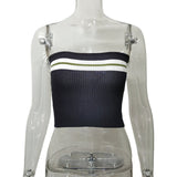 2025 Summer New Ins Sexy Knitted Blouse Female Hit-Colored Stripe Bra Hot Girl Tight Outside Wear