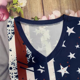 Classic Retro American Flag Rag 3D Printing Ms. High Street Fashion Loose Net Eye Breathable V-Neck Short-Sleeved T-Shirt