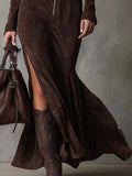 2025 New Retro Modern Collar Zipper High Open Forked Waist Temperament Famous Style Dress