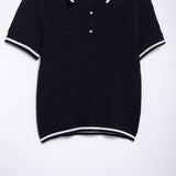 Spring 2025 New Knitted Shirt Round-Neck Solid Color Loose Set Female Design