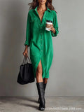 2025 Women's Elegant Workwear Style Pocket Button Velvet Shirt Dress Dress