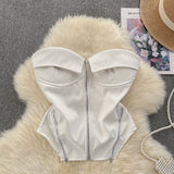 Vintage Locomotive Pure Hot Girl Breast Vest Autumn Zipper Short Design Sense Niche Beautiful Blouse Tide