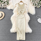 Ins Women's Summer New Sexy Kinesith Heart-Scuttered Fashion Two-Pin Knitted Dress