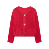 Autumn/Winter 2025 New Women's Solid-Color Casual Fashion Coarse Knit Long-Sleeved Sweater Cardigan Jacket