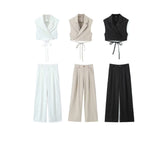 Temperament Casual Suit Vest Suit 2025 Summer Sleeveless Wrap Wearing Short-Carved Vest Folded Trousers Woman