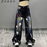 Colored Cowboy Broad-Legged Trousers In Autumn Personality Painted New High-Waisted Loose Thin Temperament Casual Pants