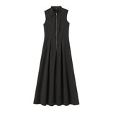 New Women's Fashion Round Collar Sleeveless Waist-Lens Dress