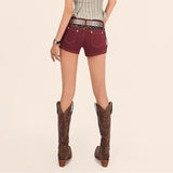 Hot Spliced Leopard-Print Denim Shorts Female Low-Waisted Tight Y2k Millenium Gynya Yam Ultra-Short Hot Pants