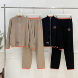 Autumn And Winter New Zipper Sweater Jacket Creative Pony Embroidered Long-Sleeved Knitted Trousers Two Sets Of Women