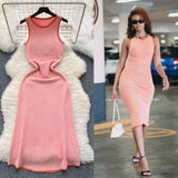 Design-Scuffed Striped Knitted Dress Woman 2025 New Summer Korean Version Of The Long Sleeveless Vest Skirt