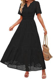 2025 Women's V-Neck A-Shaped Hollow Lace Cake Dress