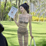 2025 Summer New Women's Fashion Sexy Yi Mengling With The Same Hot Girl Screen Print Long Dress