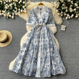 Cooled Wind High-End Dress 2025 New French Retro Elegant Lace Embroidery Waist Long Dress Dress