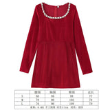Women's Clothing 2025 Winter New Square Neck Nail Beads To Collect Short A-Shaped Dress