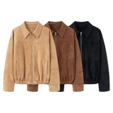 Women's 2025 New Retro Collar Imitation Leather Jacket Casual Coat